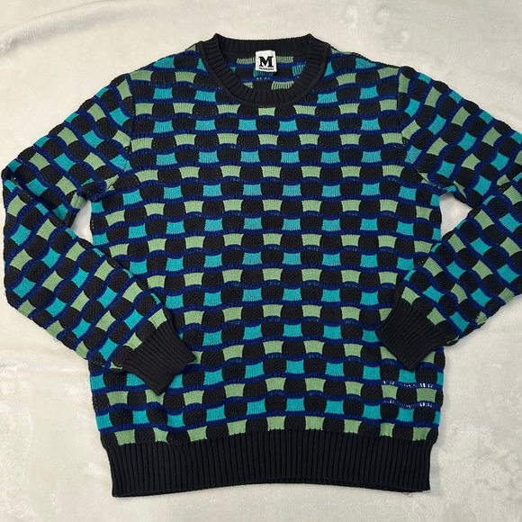 Missoni sweater wavy check knit blue green black nwot crew neck women’s medium - Picture 5 of 13